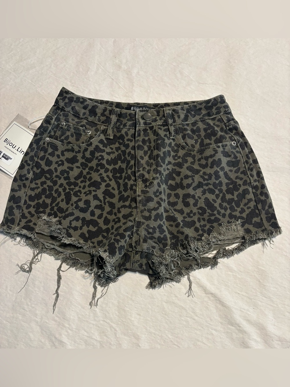NWT Olive Green Cheetah  Print Denim Shorts size 4